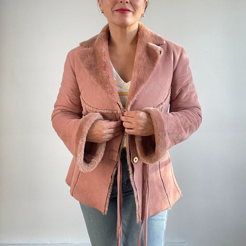 Pre-Loved Retro 70s Style Pink Faux Suede Jacket - Size S